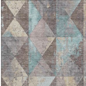 Homeroots 3' Stylish Geometric Washable Area Rug For Indoor & Outdoor Use – Durable, Stain-resistant Design Mocha Polyester 618724