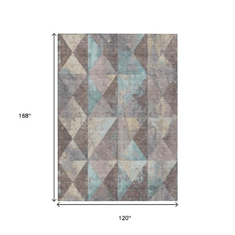 Homeroots 3' Stylish Geometric Washable Area Rug For Indoor & Outdoor Use – Durable, Stain-resistant Design Mocha Polyester 618726