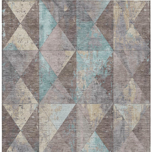 Homeroots 3' Stylish Geometric Washable Area Rug For Indoor & Outdoor Use – Durable, Stain-resistant Design Mocha Polyester 618726