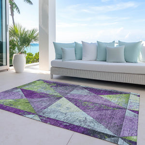 Homeroots 3' Stylish Geometric Washable Area Rug For Indoor & Outdoor Use – Durable, Stain-resistant Design Purple Polyester 618727