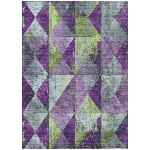 HomeRoots 5' Modern Geometric Purple and Lime Green Washable Area Rug for Indoor and Outdoor Spaces 5' X 8' 618728