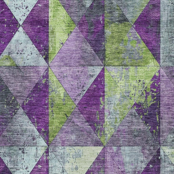 HomeRoots 5' Modern Geometric Purple and Lime Green Washable Area Rug for Indoor and Outdoor Spaces 5' X 8' 618728