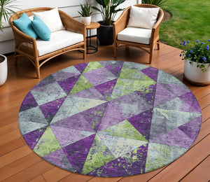 Homeroots 3' Stylish Geometric Washable Area Rug For Indoor & Outdoor Use – Durable, Stain-resistant Design Purple Polyester 618729