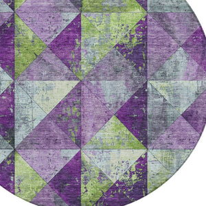 Homeroots 3' Stylish Geometric Washable Area Rug For Indoor & Outdoor Use – Durable, Stain-resistant Design Purple Polyester 618729