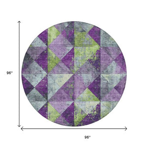 Homeroots 3' Stylish Geometric Washable Area Rug For Indoor & Outdoor Use – Durable, Stain-resistant Design Purple Polyester 618729