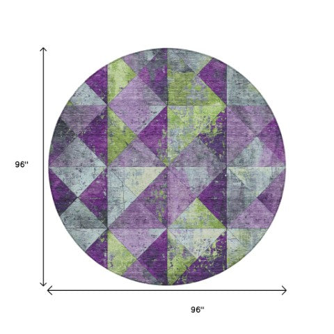 Homeroots 3' Stylish Geometric Washable Area Rug For Indoor & Outdoor Use – Durable, Stain-resistant Design Purple Polyester 618729