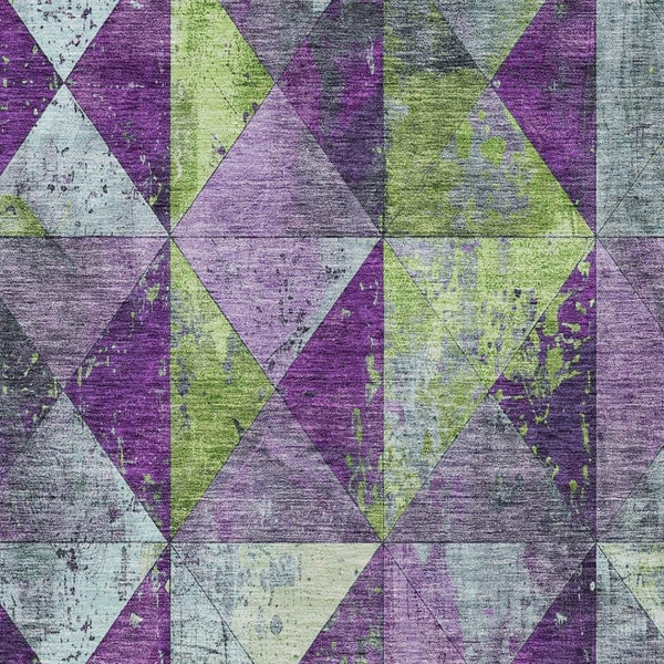 HomeRoots 5' Modern Geometric Purple and Lime Green Washable Area Rug for Indoor and Outdoor Spaces 8' X 10' 618730
