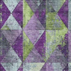 HomeRoots 5' Modern Geometric Purple and Lime Green Washable Area Rug for Indoor and Outdoor Spaces 9' X 12' 618731