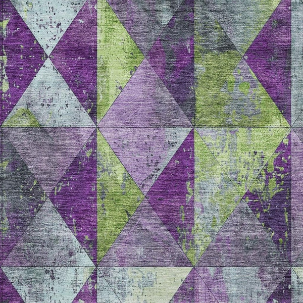 HomeRoots 5' Modern Geometric Purple and Lime Green Washable Area Rug for Indoor and Outdoor Spaces 9' X 12' 618731