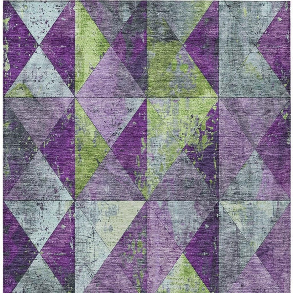 HomeRoots 5' Modern Geometric Purple and Lime Green Washable Area Rug for Indoor and Outdoor Spaces 9' X 12' 618731