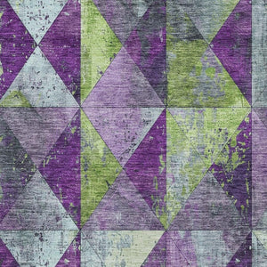 HomeRoots 5' Modern Geometric Purple and Lime Green Washable Area Rug for Indoor and Outdoor Spaces 10' X 14' 618732