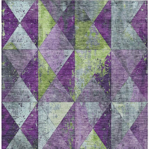 HomeRoots 5' Modern Geometric Purple and Lime Green Washable Area Rug for Indoor and Outdoor Spaces 10' X 14' 618732