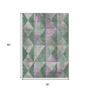 Homeroots 3' Stylish Geometric Washable Area Rug For Indoor & Outdoor Use – Durable, Stain-resistant Design Sage Polyester 618733