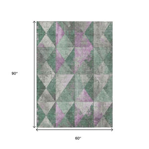 Homeroots 3' Stylish Geometric Washable Area Rug For Indoor & Outdoor Use – Durable, Stain-resistant Design Sage Polyester 618734