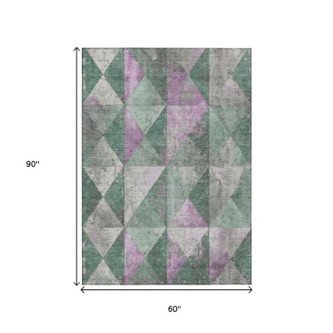 Homeroots 3' Stylish Geometric Washable Area Rug For Indoor & Outdoor Use – Durable, Stain-resistant Design Sage Polyester 618734