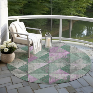Homeroots 3' Stylish Geometric Washable Area Rug For Indoor & Outdoor Use – Durable, Stain-resistant Design Sage Polyester 618735