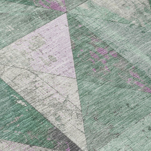 Homeroots 3' Stylish Geometric Washable Area Rug For Indoor & Outdoor Use – Durable, Stain-resistant Design Sage Polyester 618735