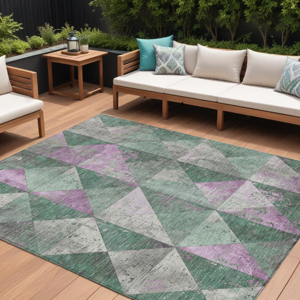 Homeroots 3' Stylish Geometric Washable Area Rug For Indoor & Outdoor Use – Durable, Stain-resistant Design Sage Polyester 618736
