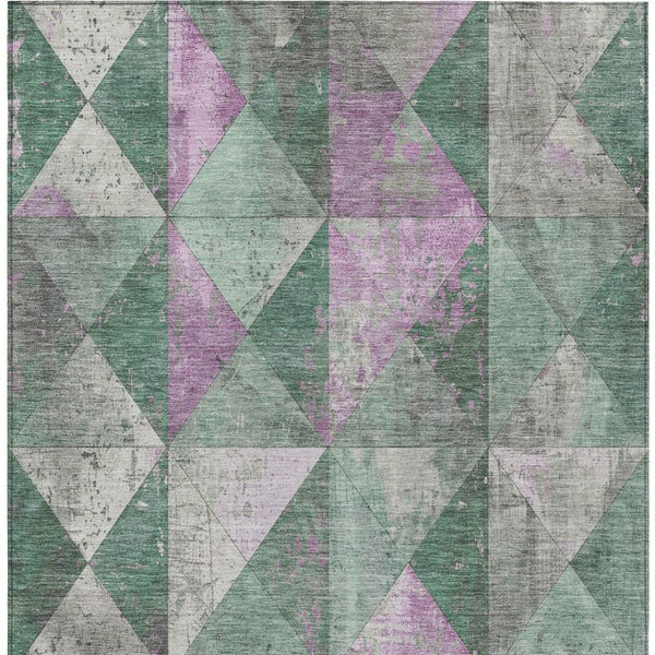 Homeroots 3' Stylish Geometric Washable Area Rug For Indoor & Outdoor Use – Durable, Stain-resistant Design Sage Polyester 618736