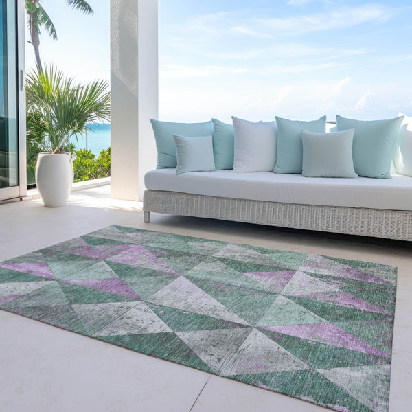 Homeroots 3' Stylish Geometric Washable Area Rug For Indoor & Outdoor Use – Durable, Stain-resistant Design Sage Polyester 618737