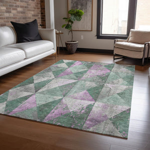 Homeroots 3' Stylish Geometric Washable Area Rug For Indoor & Outdoor Use – Durable, Stain-resistant Design Sage Polyester 618737