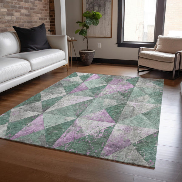 Homeroots 3' Stylish Geometric Washable Area Rug For Indoor & Outdoor Use – Durable, Stain-resistant Design Sage Polyester 618738