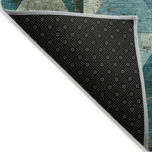 Homeroots 3' Stylish Geometric Washable Area Rug For Indoor & Outdoor Use – Durable, Stain-resistant Design Teal Polyester 618739