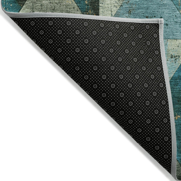 Homeroots 3' Stylish Geometric Washable Area Rug For Indoor & Outdoor Use – Durable, Stain-resistant Design Teal Polyester 618739