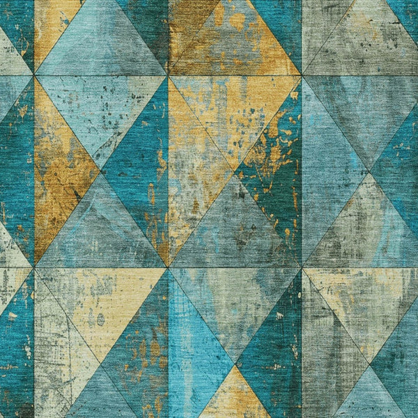 Homeroots 3' Stylish Geometric Washable Area Rug For Indoor & Outdoor Use – Durable, Stain-resistant Design Teal Polyester 618739