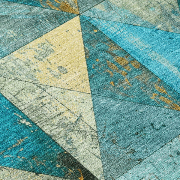 Homeroots 3' Stylish Geometric Washable Area Rug For Indoor & Outdoor Use – Durable, Stain-resistant Design Teal Polyester 618740