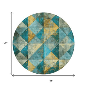 Homeroots 3' Stylish Geometric Washable Area Rug For Indoor & Outdoor Use – Durable, Stain-resistant Design Teal Polyester 618741