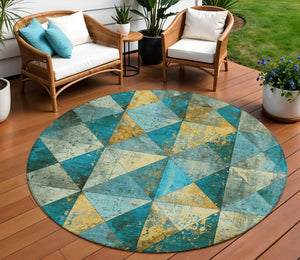 Homeroots 3' Stylish Geometric Washable Area Rug For Indoor & Outdoor Use – Durable, Stain-resistant Design Teal Polyester 618741