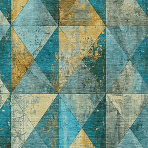 Homeroots 3' Stylish Geometric Washable Area Rug For Indoor & Outdoor Use – Durable, Stain-resistant Design Teal Polyester 618742