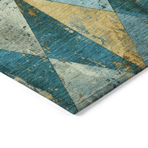 Homeroots 3' Stylish Geometric Washable Area Rug For Indoor & Outdoor Use – Durable, Stain-resistant Design Teal Polyester 618743