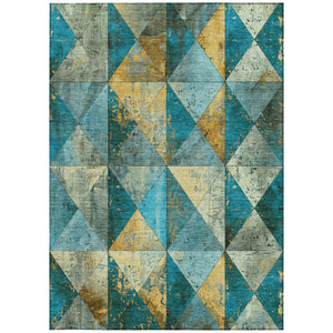 Homeroots 3' Stylish Geometric Washable Area Rug For Indoor & Outdoor Use – Durable, Stain-resistant Design Teal Polyester 618744