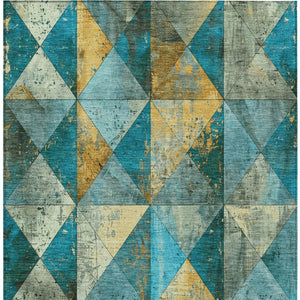 Homeroots 3' Stylish Geometric Washable Area Rug For Indoor & Outdoor Use – Durable, Stain-resistant Design Teal Polyester 618744