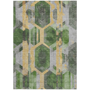 Homeroots 3' X 5' Geometric Washable Indoor Outdoor Area Rug - Stylish, Durable, And Easy To Maintain For Any Space Green Polyester 618745