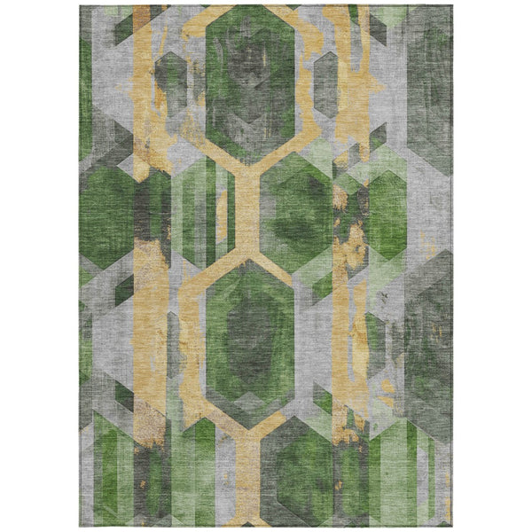 Homeroots 3' X 5' Geometric Washable Indoor Outdoor Area Rug - Stylish, Durable, And Easy To Maintain For Any Space Green Polyester 618745