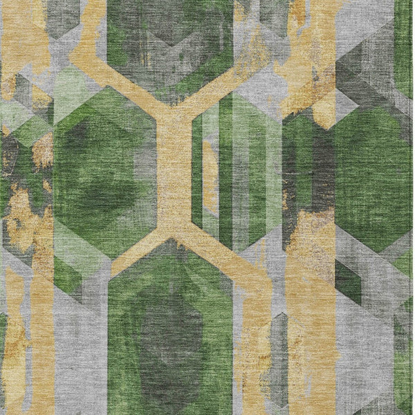 Homeroots 3' X 5' Geometric Washable Indoor Outdoor Area Rug - Stylish, Durable, And Easy To Maintain For Any Space Green Polyester 618746
