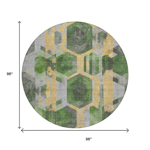 Homeroots 3' X 5' Geometric Washable Indoor Outdoor Area Rug - Stylish, Durable, And Easy To Maintain For Any Space Green Polyester 618747