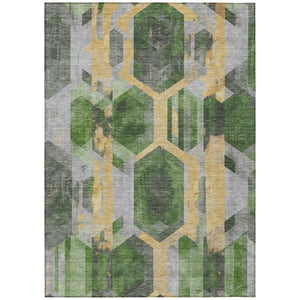 HomeRoots 5' Vibrant Green, Gold & Silver Geometric Area Rug - Durable, Washable for Indoor & Outdoor Spaces 8' X 10' 618748