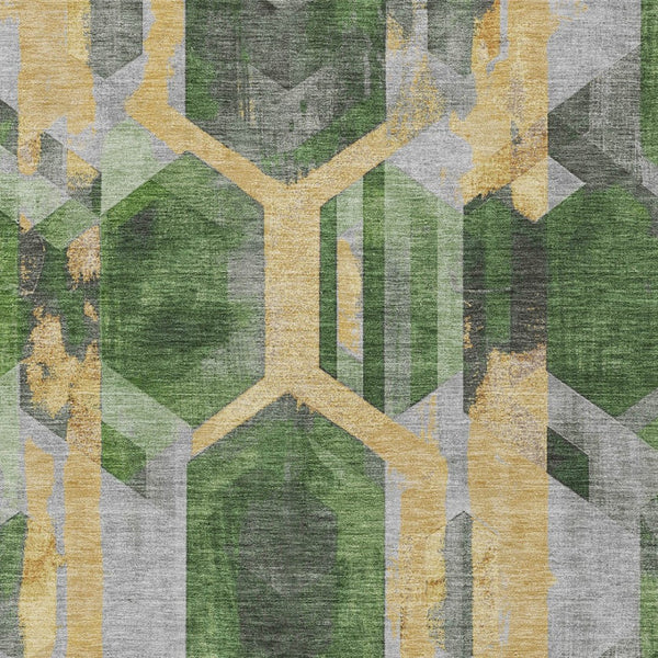 Homeroots 3' X 5' Geometric Washable Indoor Outdoor Area Rug - Stylish, Durable, And Easy To Maintain For Any Space Green Polyester 618748