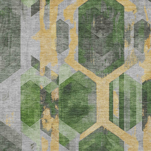 Homeroots 3' X 5' Geometric Washable Indoor Outdoor Area Rug - Stylish, Durable, And Easy To Maintain For Any Space Green Polyester 618749