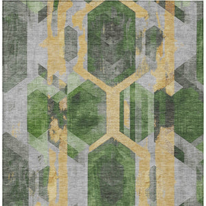Homeroots 3' X 5' Geometric Washable Indoor Outdoor Area Rug - Stylish, Durable, And Easy To Maintain For Any Space Green Polyester 618750