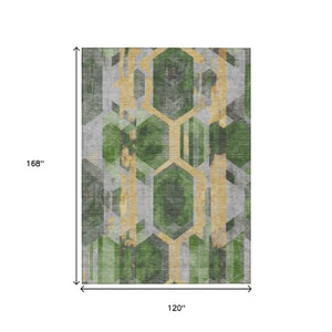 Homeroots 3' X 5' Geometric Washable Indoor Outdoor Area Rug - Stylish, Durable, And Easy To Maintain For Any Space Green Polyester 618750