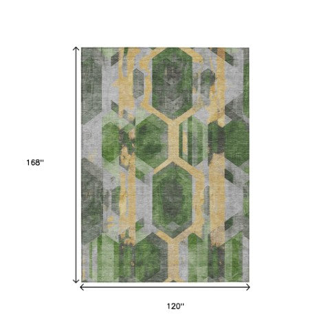 Homeroots 3' X 5' Geometric Washable Indoor Outdoor Area Rug - Stylish, Durable, And Easy To Maintain For Any Space Green Polyester 618750