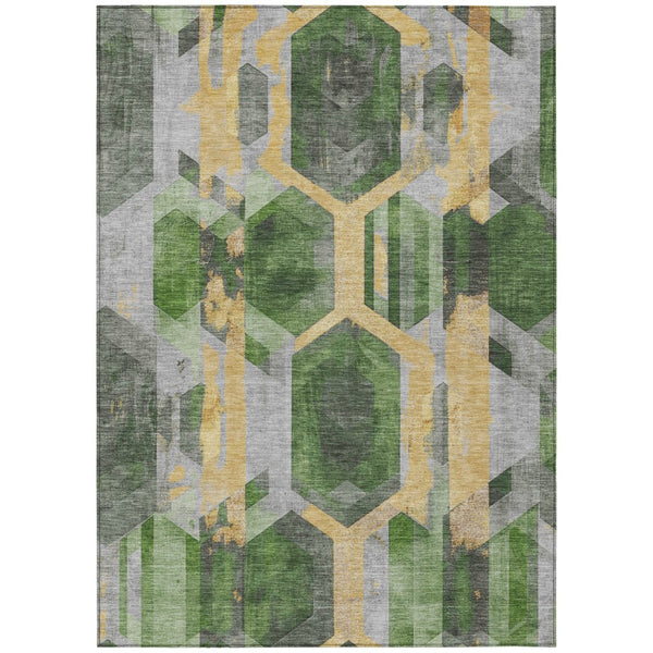 HomeRoots 5' Vibrant Green, Gold & Silver Geometric Area Rug - Durable, Washable for Indoor & Outdoor Spaces 10' X 14' 618750