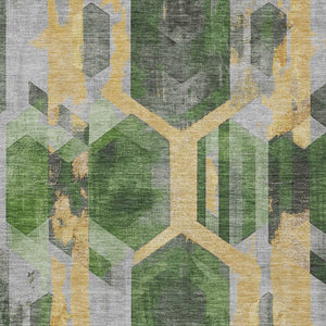 Homeroots 3' X 5' Geometric Washable Indoor Outdoor Area Rug - Stylish, Durable, And Easy To Maintain For Any Space Green Polyester 618750