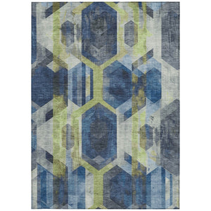 Homeroots 3' X 5' Geometric Washable Indoor Outdoor Area Rug - Stylish, Durable, And Easy To Maintain For Any Space Navy Polyester 618752