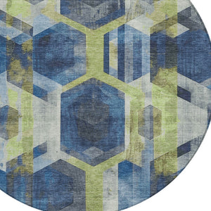 Homeroots 3' X 5' Geometric Washable Indoor Outdoor Area Rug - Stylish, Durable, And Easy To Maintain For Any Space Navy Polyester 618753